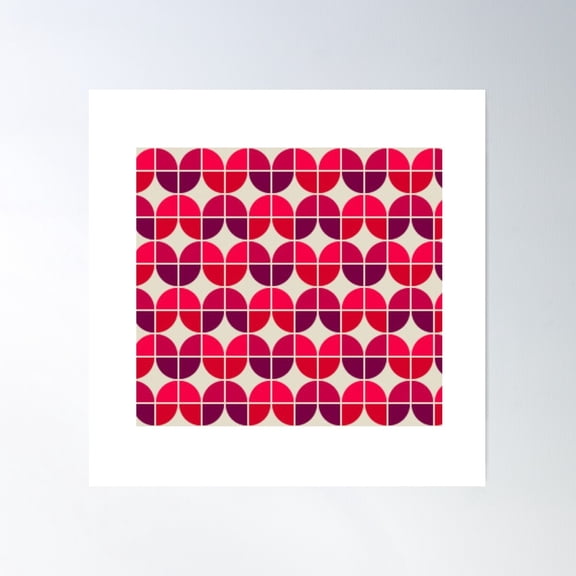 Funky 70'S Retro Pattern In Reds And Pinks Poster Wall Art, Modern Wall Decor For Living Room Bedroom, 24x24 UNFRAMED
