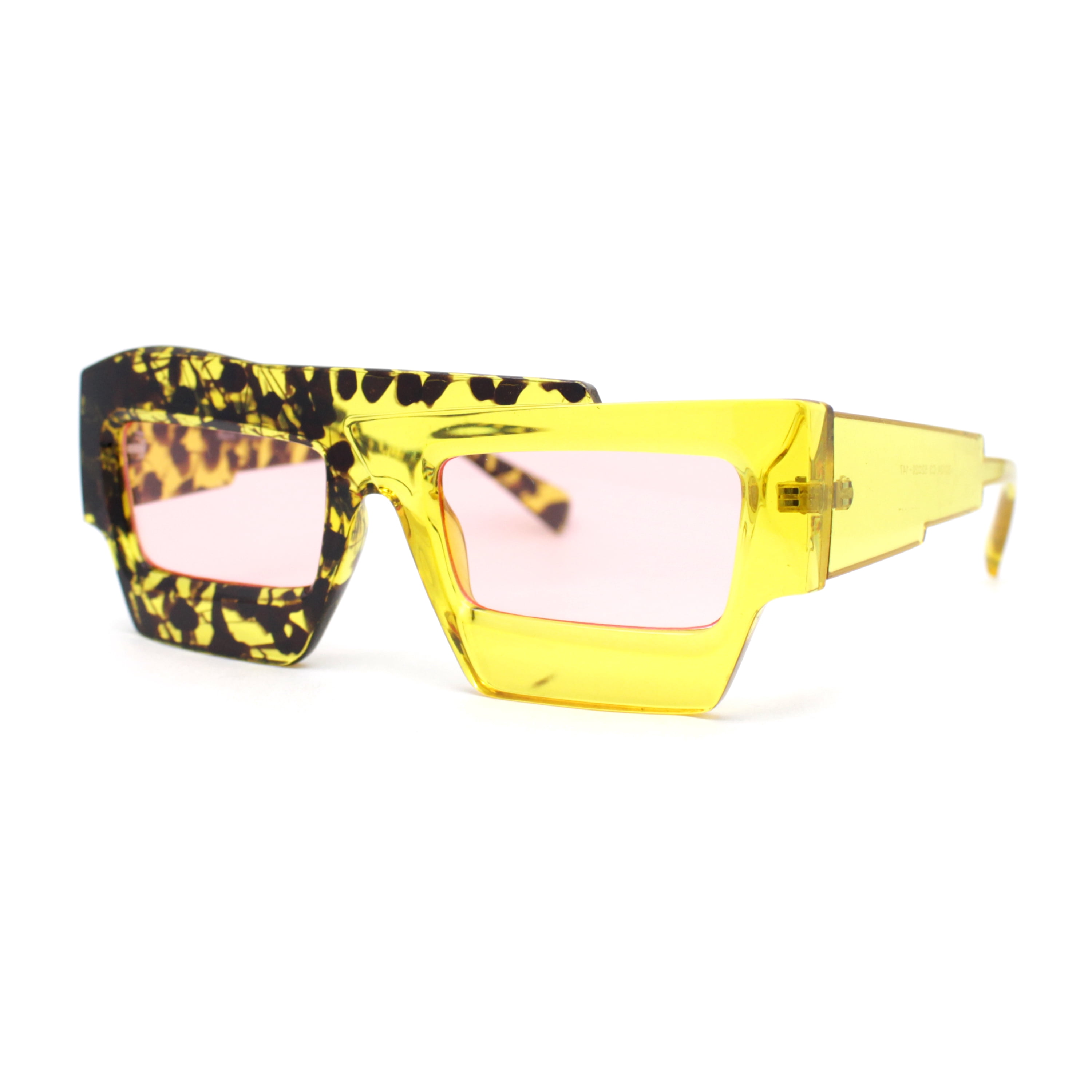 Funky 80s Asymmetrical Rectangle Thick Plastic Horn Rim Arm Sunglasses ...