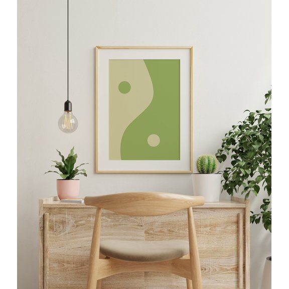 Funky Abstract Eclectic Yin Yang Green Trendy Geometric Design Unframed