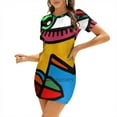 thumbnail image 1 of Funky Abstract Face Back Lacing Backless Dress Square Neck Dress Fashion Printed Dress 6Xl Multicolor Picasso Abstract Eyes, 1 of 2