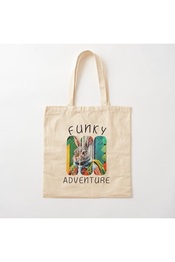 Funky Adventure Backpacking Rabbit Canvas Tote Bags, Reusable Shopping Bag