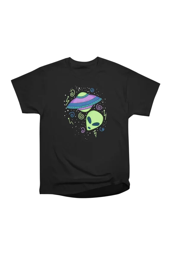 Funky Alien and Flying Saucer T-Shirt Tee Gift For Him Merch For Her Apparel For Friend