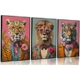 thumbnail image 1 of Funky Animals Canvas Wall Art Maximalist Wall Decor Pictures Trendy Tiger Lion Leopard Posters Prints Eclectic Preppy Aesthetic Room Decor for Apartment Dorm Decoration (Framed canvas), 1 of 6