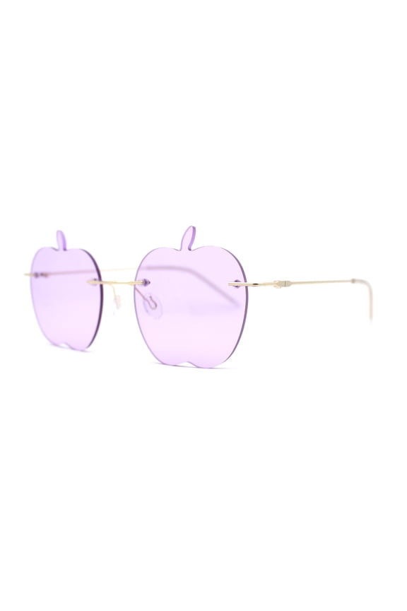 Funky Apple Peach Shape Lens Avant Garde Rimless Pimp Sunglasses Purple