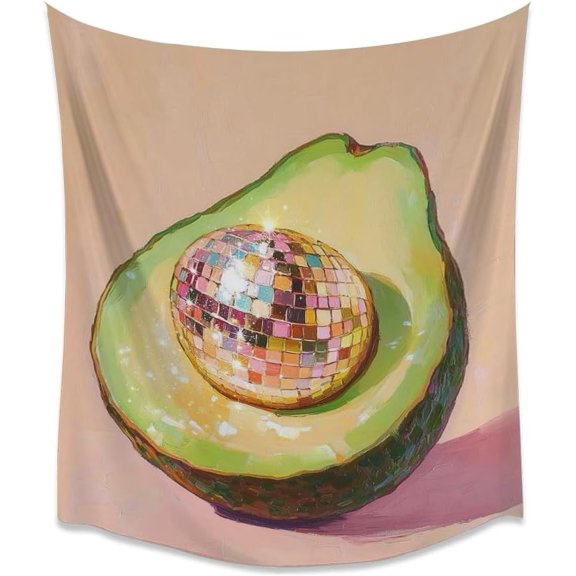 Funky Avocado Disco Ball Aesthetic Tapestry Minimalist Trendy Coquette Girly Y2k Wall Hanging Pink Preppy Eclectic Fruit Tapestries for Bedroom Living Room Dorm Wall Decorwhite30x40inch