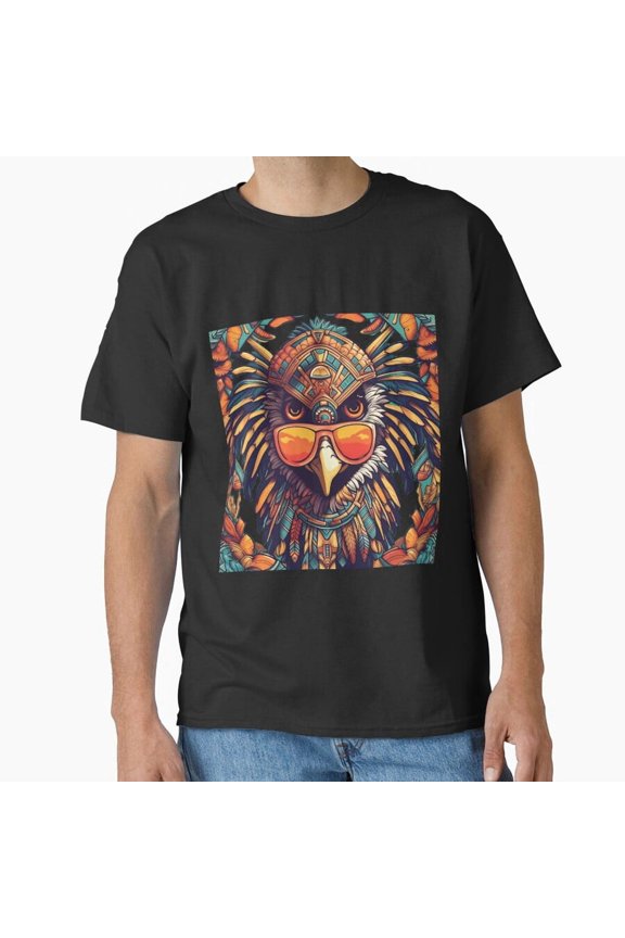 Funky Aztec Eagle With Sunglasses Retro Tribal Style Bird Art Unisex T-Shirt, up to size 5XL