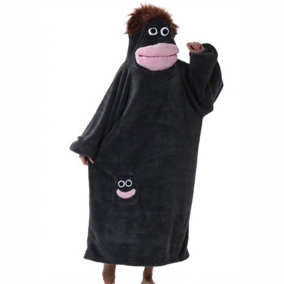 Funky Big Mouth Monster Pajamas for Adults, Plush Hooded One-Piece Pajamas, Cozy Sleepwear Loungewear Outfit for Halloween Costume Parties and Relaxing Home