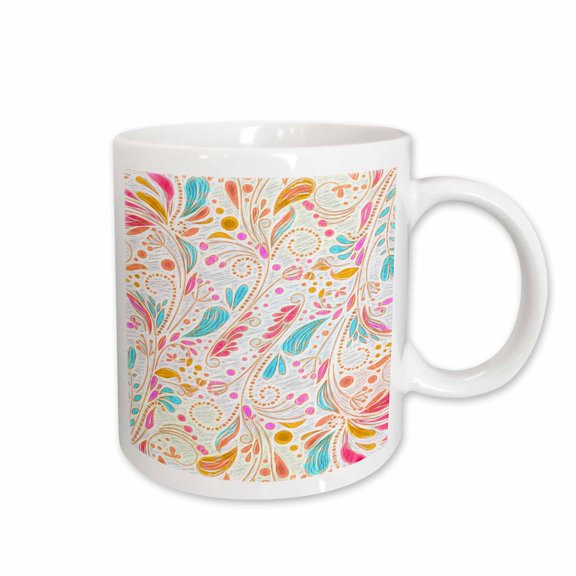 3drose, Funky Bright Neon Colors Doodle Foliage Leaves Modern Nature Abstract Design, 15oz Mug