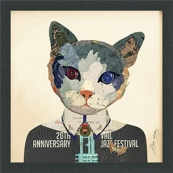 Funky Cat 1 - Dimensional Art Collage Hand Signed by Alex Zeng Framed Graphic Wall Art