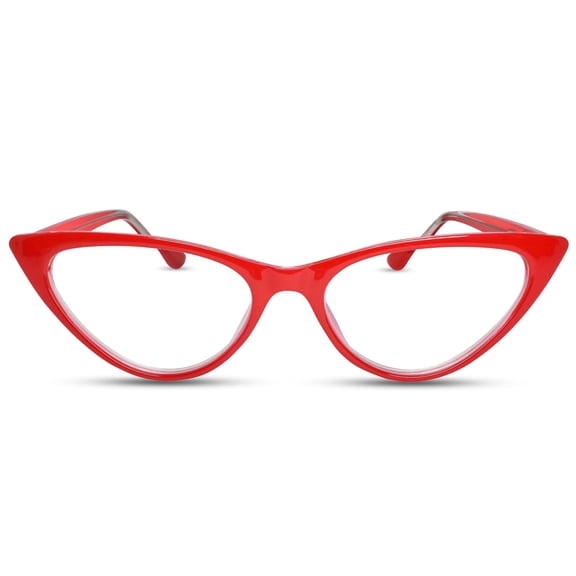 2SeeLife Small Cat Eye Reading Glasses for Women – Narrow-Medium Fit, Sturdy Frame, Spring Hinges, Premium Funky Readers, Red, +1.00