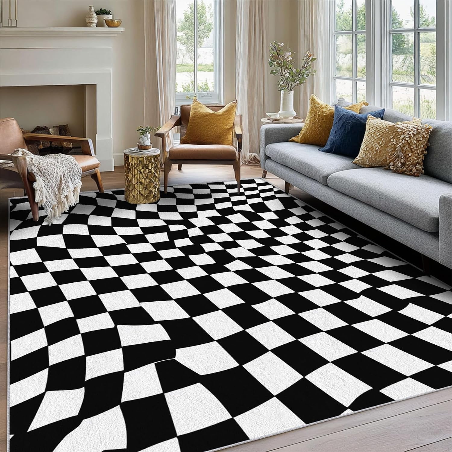 Funky Checkered Area Rugs, Abstract Checkerboard Pattern Carpet ...