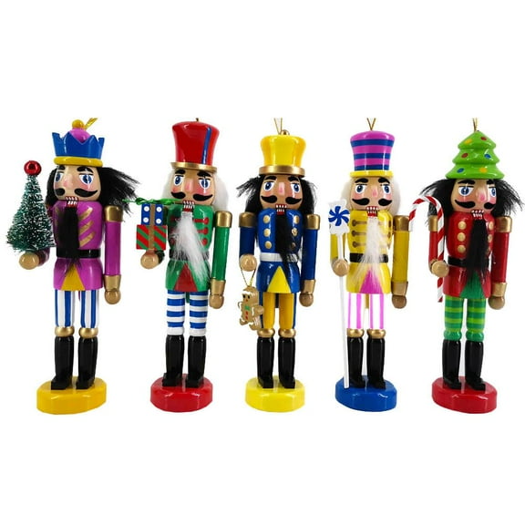 Funky Colored Nutcracker Christmas Decorative Ornaments Set of 5 (6 inch) -by Nutcracker Ballet Gifts