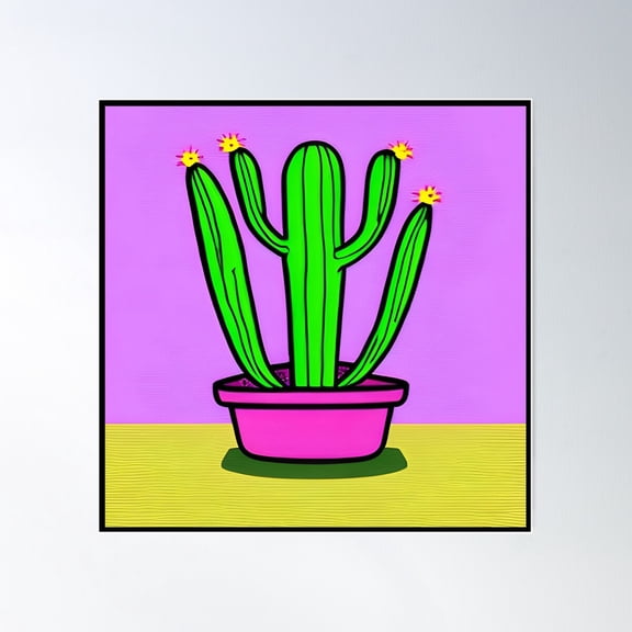 Funky Colorful Cactus Poster Wall Art, Modern Wall Decor For Living Room Bedroom, 24x24 UNFRAMED