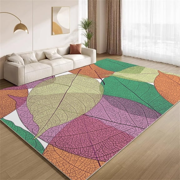 Funky Colorful Leaves Area Rugs Retro Colorful Leaf Rugs Non Slip Machine Washable Indoor Throw Carpet for Living Room Bedroom Study Office Entrance Foyer 5ftx8ft