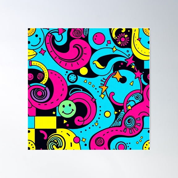 Funky Colorful Psychedelic Pattern Design Poster Wall Art, Modern Wall Decor For Living Room Bedroom, 24x24 UNFRAMED