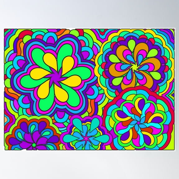 Funky Colorful Psychedelic Retro Flower Art Poster Wall Art, Modern Wall Decor For Living Room Bedroom, 8x12 UNFRAMED