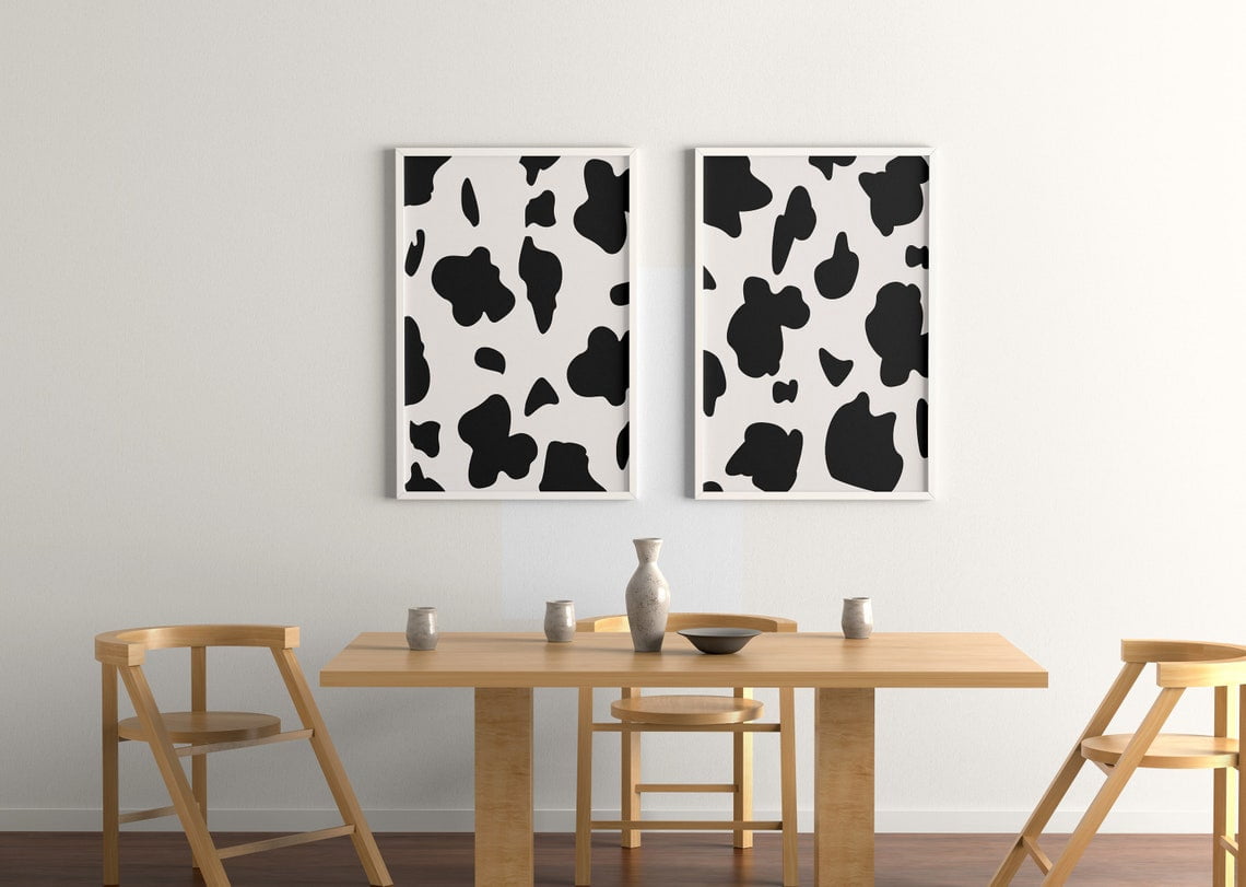 Funky Cow Print Black And Gray Wall Art Print, Cowgirl Series Decor ...
