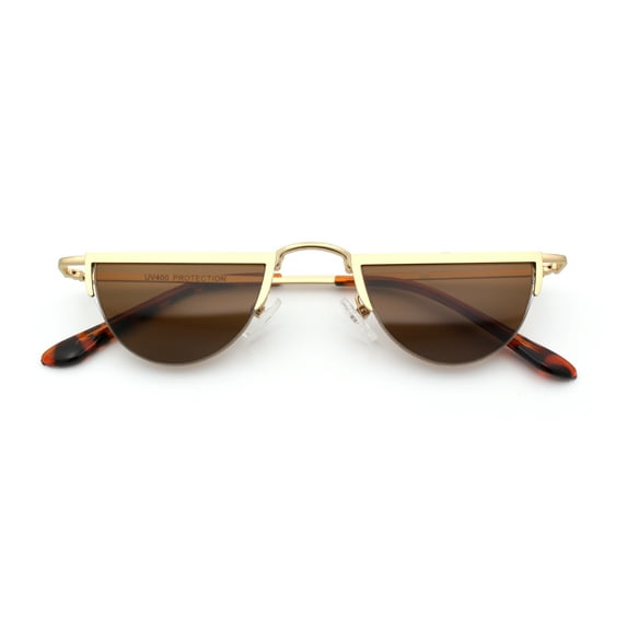 Funky Cropped Half Circle Flat Top Half Metal Rim Hippie Sunglasses Gold - Brown