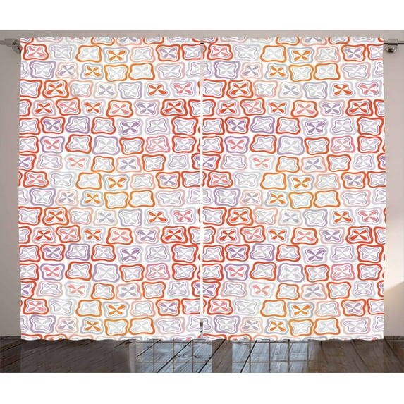 Funky Curtains 2 Panels Set, Amorph Wavy Uneven Forms with Four-Petal Abstract Flowers Repeating Colorful Design, Window Drapes for Living Room Bedroom, 108W X 84L Inches, Multicolor, by Ambesonne