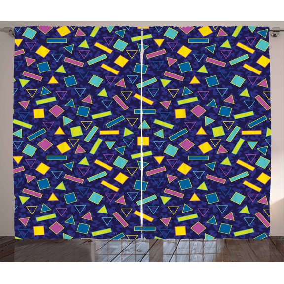 Ambesonne Funky Curtains 2 Panel Set, Retro 80s Memphis Fashion, 108" x 108", Multicolor