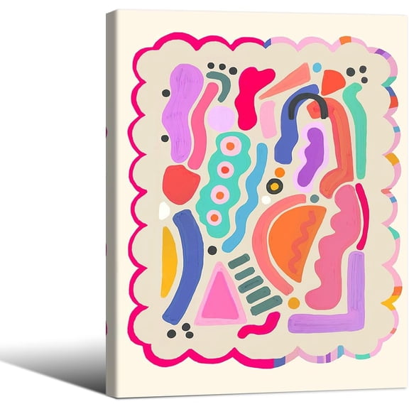 Funky Cute Kids Abstract Wall Art Trendy Bright Colorful Poster 12x16 inch Framed Modern Minimalist Watercolor Canvas Prints for Nursery Baby Room Wall Decor