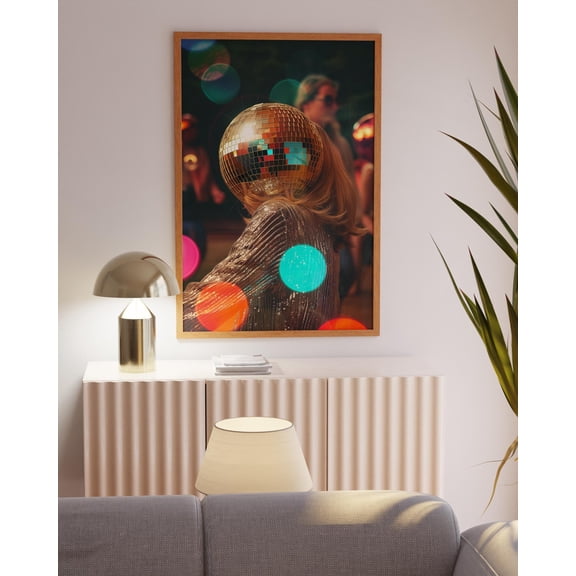 Funky Disco Ball Head 70s Retro Wall Art, Unframed Paper Poster 8x10in