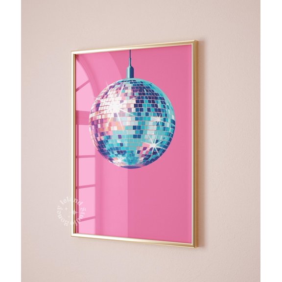 Funky Disco Ball Print Pink Blue Groovy Poster Art