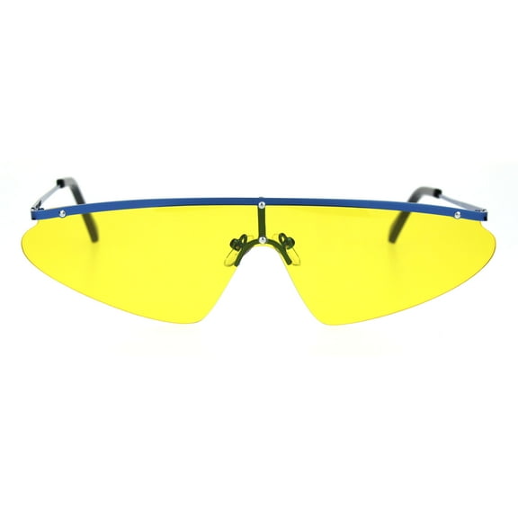 Funky Disco Flat Top Robotic Metal Half Rim Shield Triangle Sunglasses Blue Solid Yellow