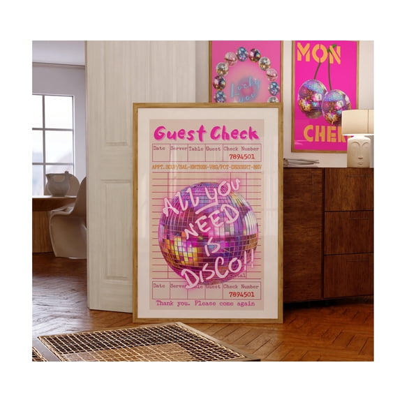 Funky Disco Mirror Ball Guest Check Y2K Indie Disco Ball Guest Check College Art Poster , Poster Print Only