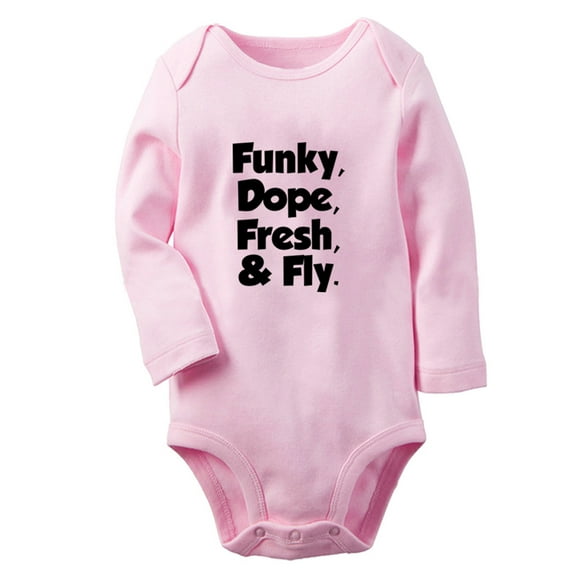 Funky Dope Fresh & Fly Funny Rompers, Newborn Baby Unisex Bodysuits, Infant Jumpsuits, Toddler 0-12 Months Kids Long Sleeves Oufits (Pink, 0-6 Months)