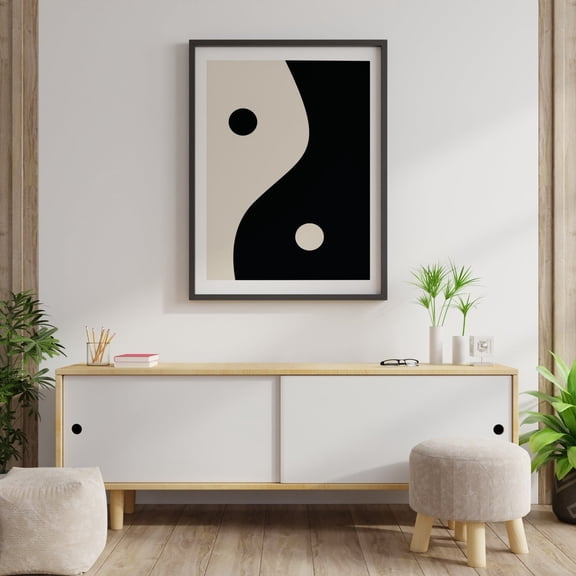 Funky Eclectic Yin Yang Black Cream Trendy Wall Art Home Room Interior Decorative