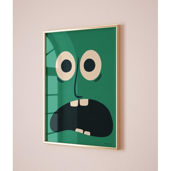 Funky Face Wall Art Print, Funny Wall Art, Uplifting Inspirational Poster, Retro Funky Wall Art, Green Funny Face Trendy Wall Art, Poster Only