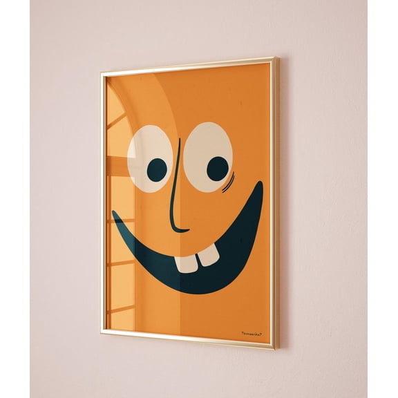 Funky Face Wall Art Uplifting Inspirational Retro Yellow Trendy Design1 Unframed Paper Print