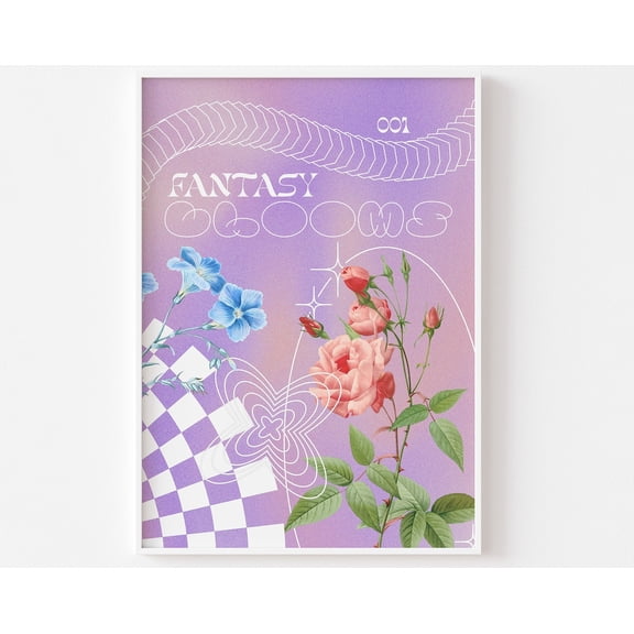 Funky Fantasy Blooms 001 Print - Maximalist Gradient, Abstract Postmodern, Flowers Floral, Trendy Dreamlike Art, 2022 Trends, Home Poster Wall Art, Modern Wall Decor, 12x18 UNFRAMED