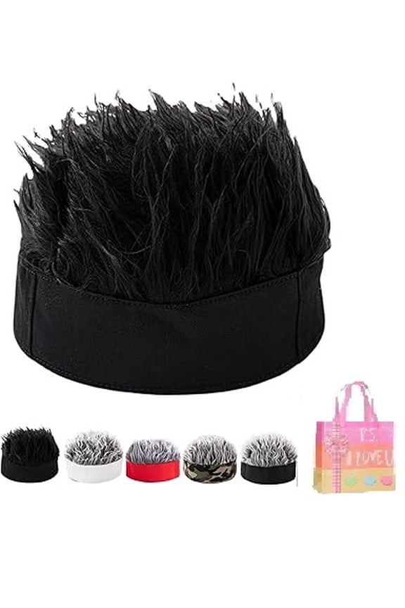 Funky Faux Fur Knit Beanie Hat for Men, Hip-Hop Streetwear Style Straight Hair Wig Beanie, Funny Cool Interactive Hat for Daily Wear & Street Fashion Z