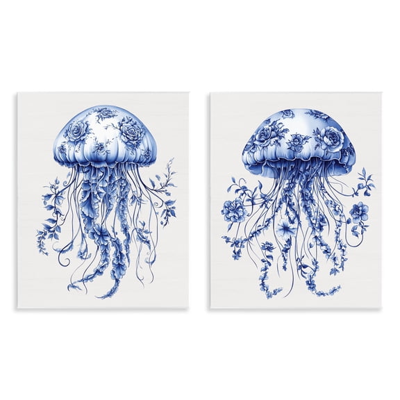 Funky Florals Toile Jellyfish 2 Piece Wall Plaque Art Set, design by Lettered and Lined