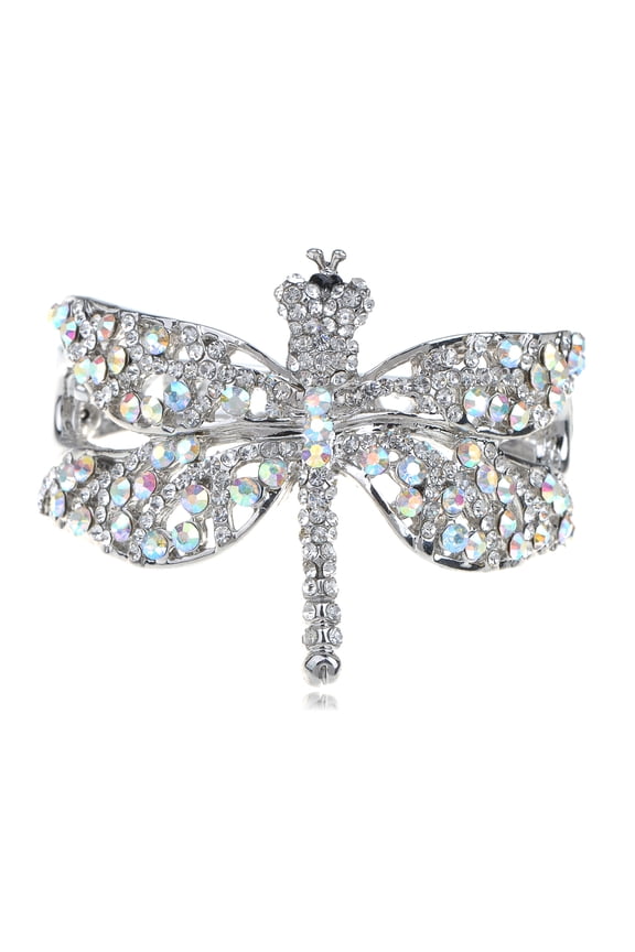 Funky Fresh Clear Crystal Prism Crystal Rhinestone Cuff On Dragonfly Bracelet