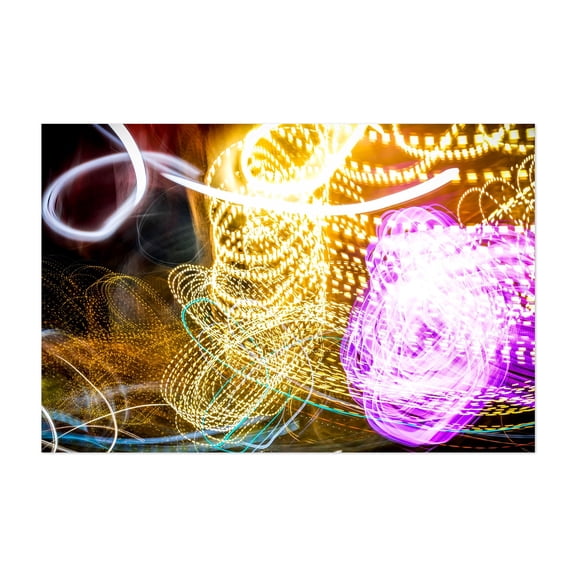 Funky Fresh Light Streaks - Queens New York Photography Abstract Modern Art Psychedelic Surrealism Geometric Neon Sign Nightlife Unframed Wall Art Print 4 x 6 inches