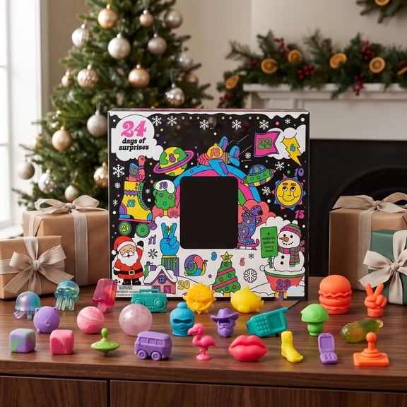 Funky Frights Christmas Advent Calendar Squishies 2026, 24 Days Assorted Squeeze Toy Collection, Surprise Countdown Advent Box, Fun Collectible Stress Relief Holiday Party Favor Set