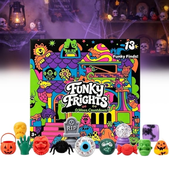 Funky Frights Halloween Advent Calendar 13 Days, Spooky Squishies Slow Rise Stress Relief Toys Countdown Gift Box for Kids Teens Halloween Party Favors