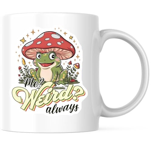 Funky Frog Coffee Mug - Quirky Mushroom Design - Unique Animal Art 11 Ounce Ceramic Cup - Premium Ceramic - Design Printed On Both Sides - BMCM03766