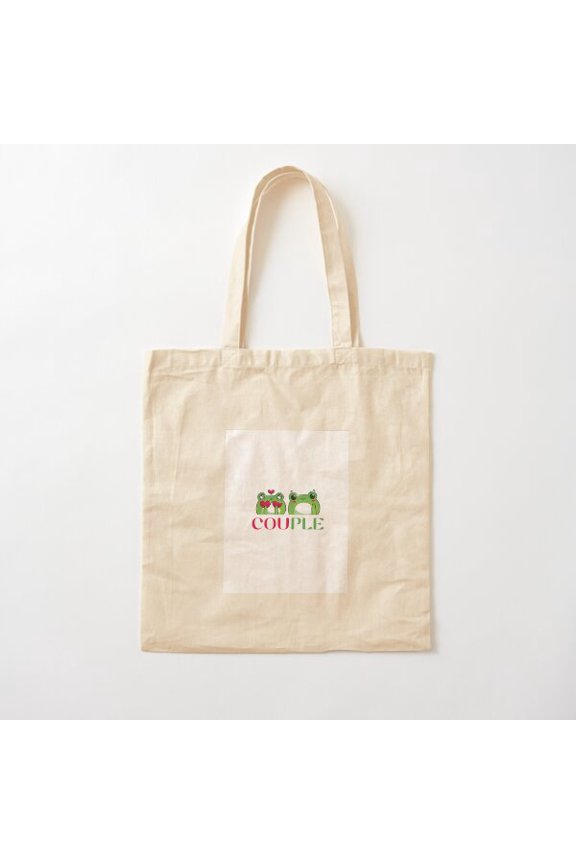 Funky Froggy Couple Canvas Tote Bags, Reusable Shopping Bag