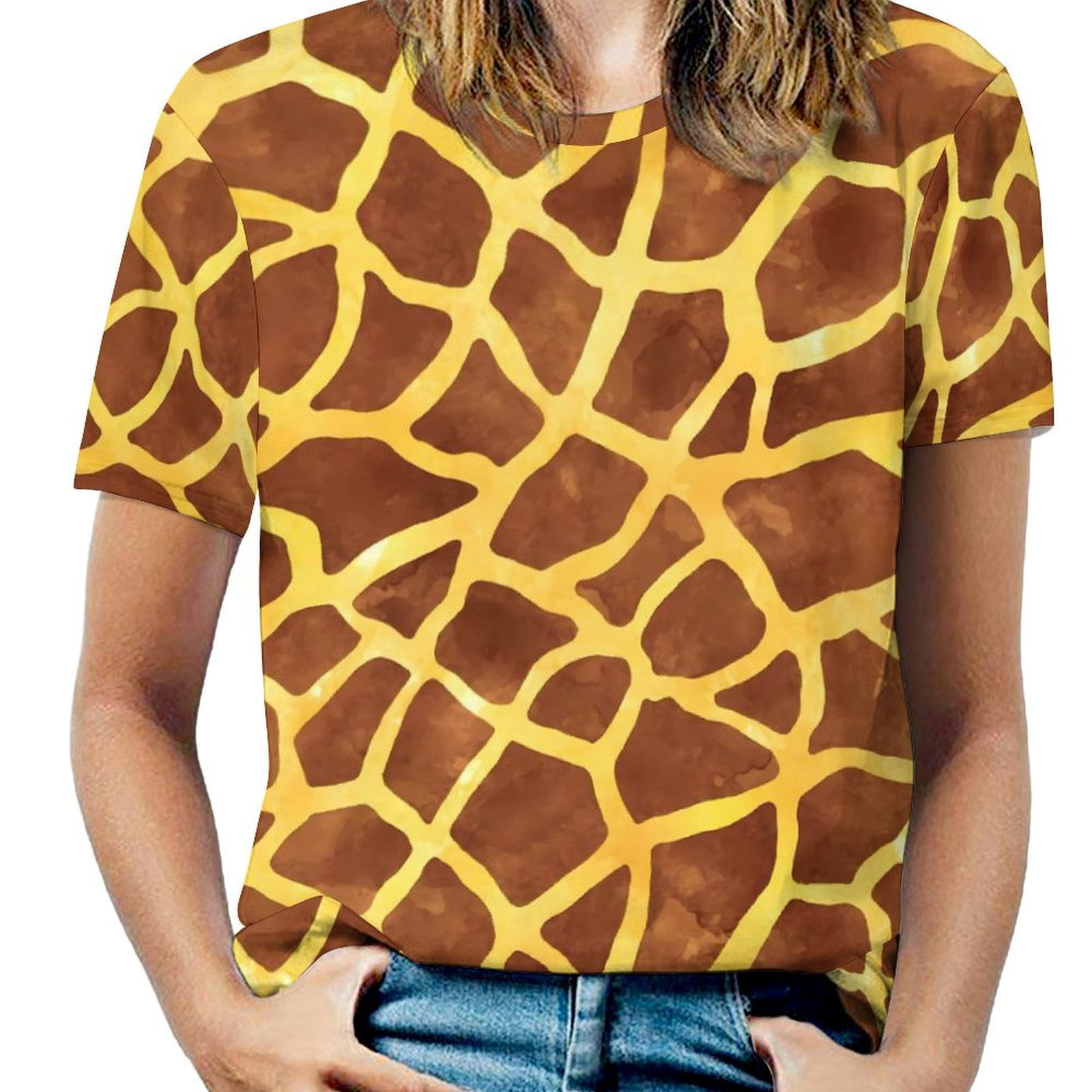 Funky Giraffe Print T Shirt O Neck Blue and White Over T Shirts ...
