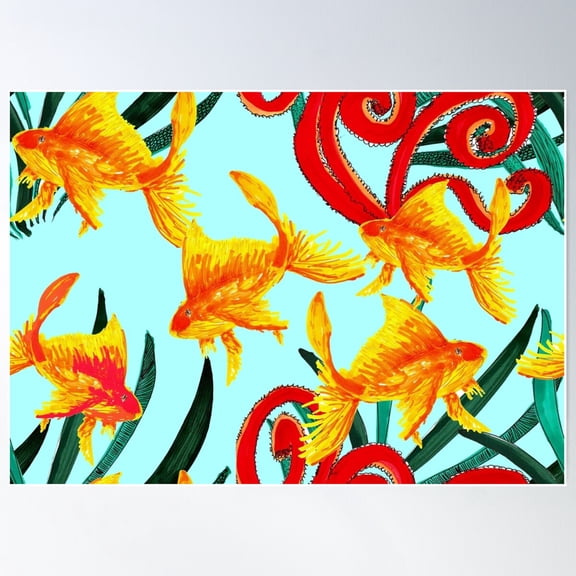 Funky Goldfish Poster Wall Art, Modern Wall Decor For Living Room Bedroom, 8x12 UNFRAMED