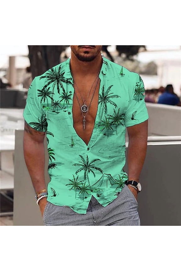 Funky Hawaiian Shirt for Men Palm Beach Shirts Tropical Vacation Clothes Floral Button Down Shirts Tropical Holiday Beach Shirts Green XXL