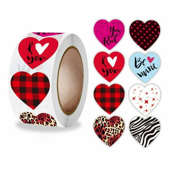 Funky Heart Roll Stickers, Valentines Heart Stickers, Multifarious Love Stickers for Gift Decoration, Valentine's Day Colorful Heart Shaped Stickers