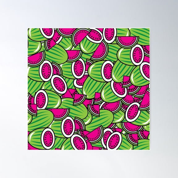 Funky Hot Pink And Green Watermelon Pattern Poster Wall Art, Modern Wall Decor For Living Room Bedroom, 24x24 UNFRAMED
