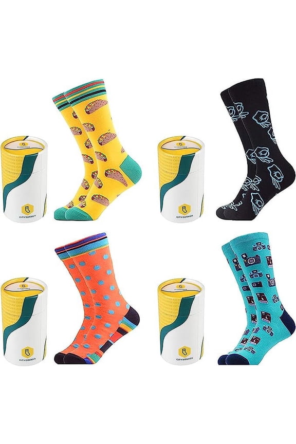 Funky Jazzy Dress Crew Socks For Both Men and Women 4 Pack