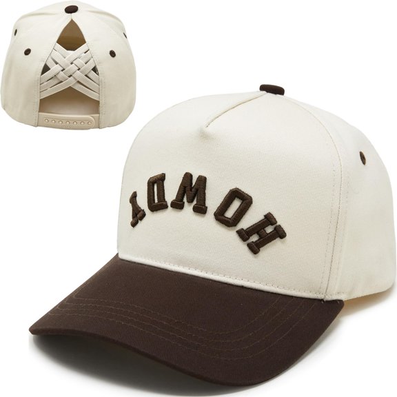 Funky Junque 2-Tone Trucker Hat, Cotton Snapback - Howdy (Upside Down) - Brown/Beige