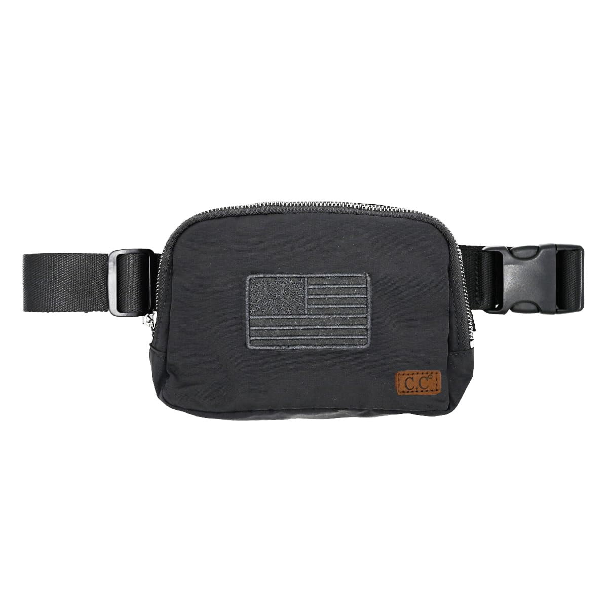 Funky Junque Belt Bag Fanny Pack for Women - Embroidered Flag Patch - Black